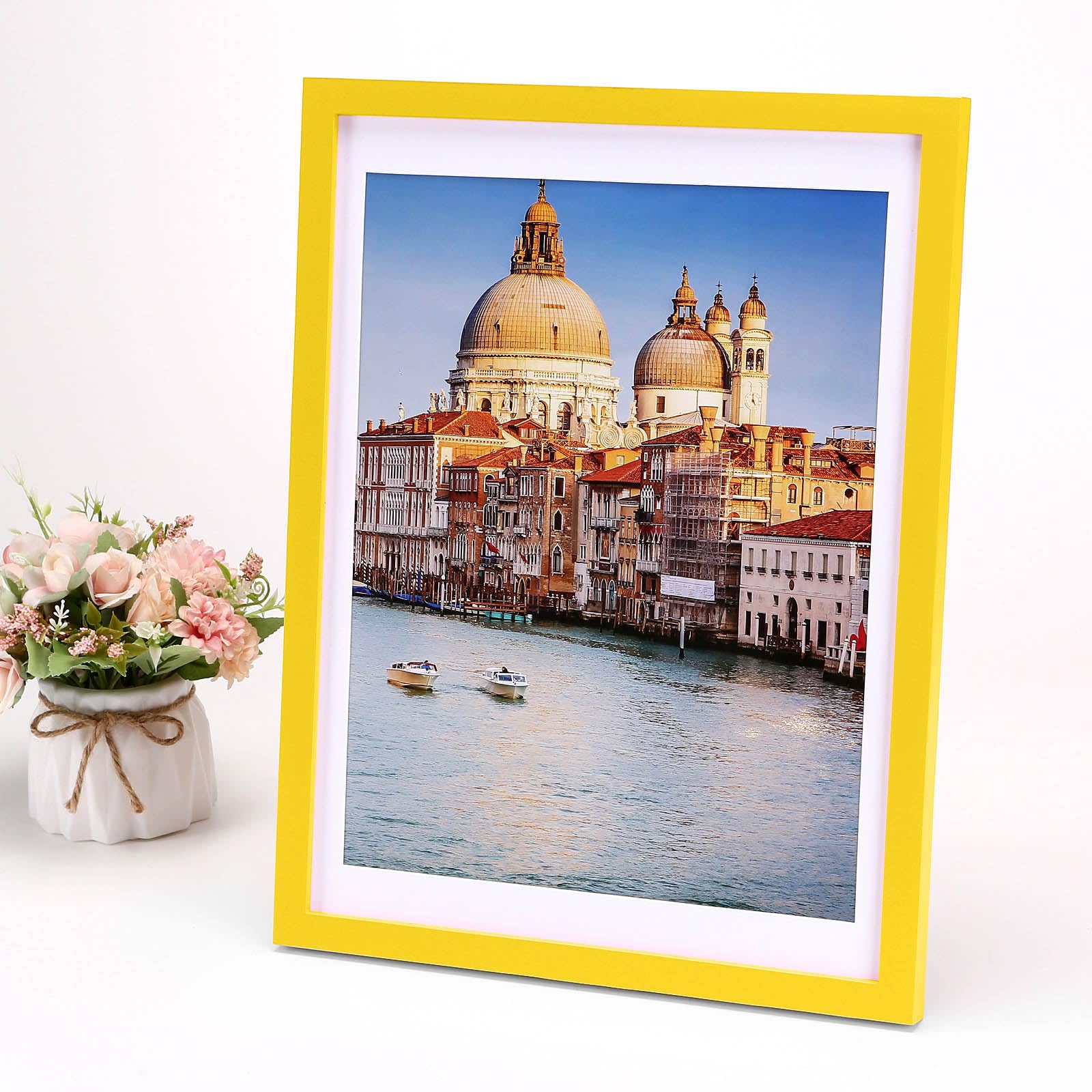 wyooxoo 12x16 Picture Frame Yellow Made of Solid Wood Photo Frames Display Pictures 11x14 with Mat or 12x16 Without Mat Colorful